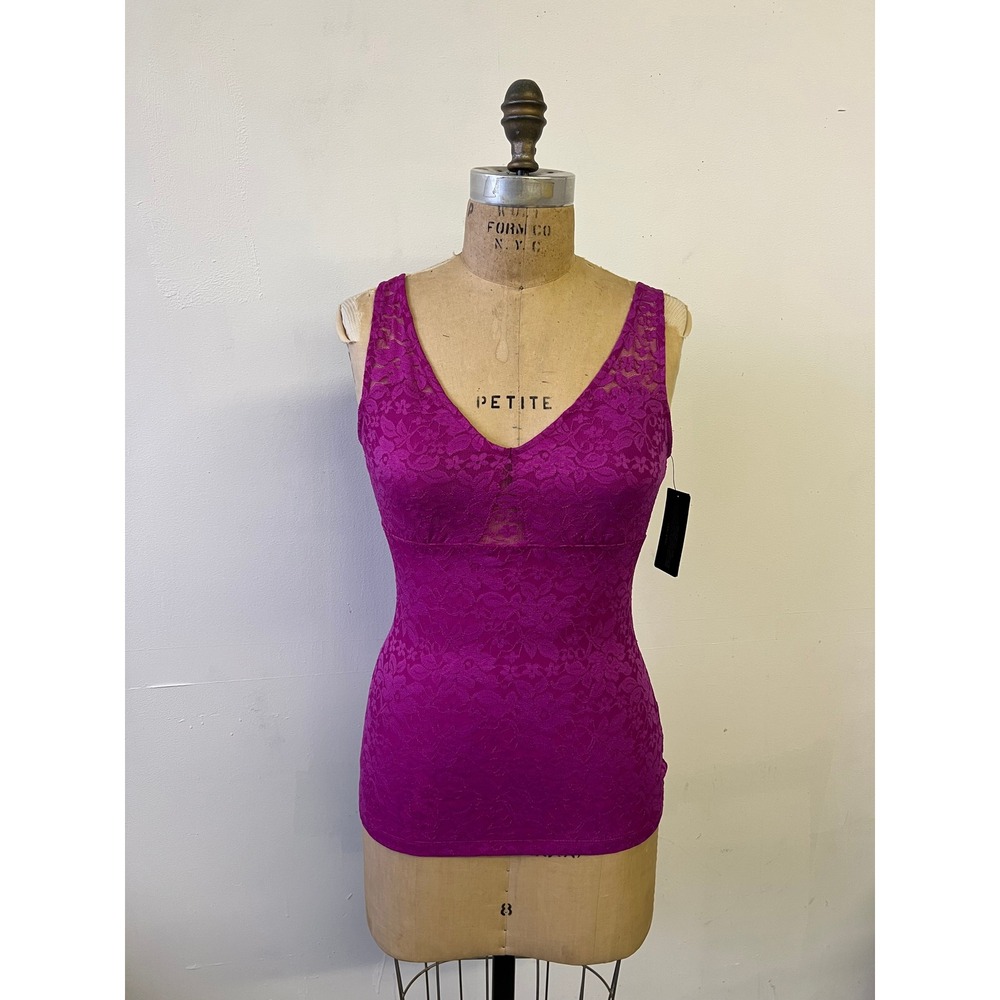Guess Amelie Lace Top Bright Fuchsia Pink V-Neck Tank W62P0KK3DV0 Womens Small